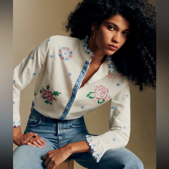 Sezane Tops - Sezane White Floral Button Down Shirt